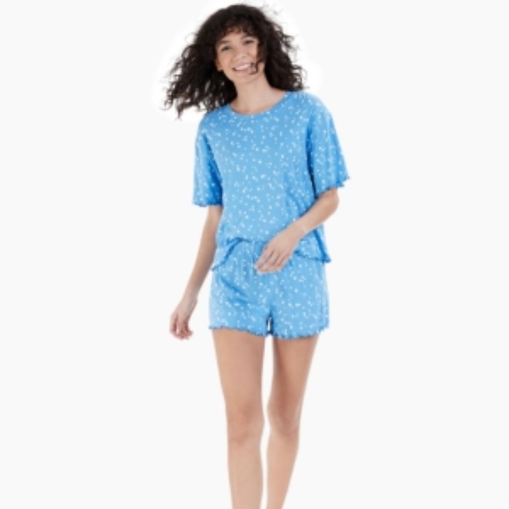 Jenni Womens Moon And Stars Lettuce-Edge Crew Sleep Pajama Sets Navy L, $50 NWT - Picture 1 of 5